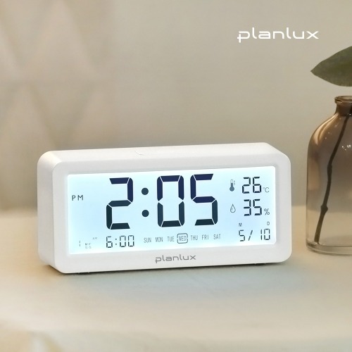 트렌마켓플랜룩스플랜룩스 심플뷰 전자 탁상시계 LED 백라이트 온도 습도 무소음 알람 시계